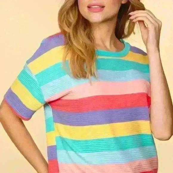 Bright Striped Short Sleeve Top - Picture 2 of 3